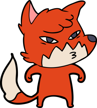 Bir insan tarafından çizilmiş akıllı çizgi film tilkisi.