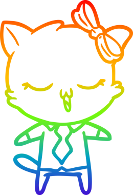 Gökkuşağı gradyan çizgi çizimi bir insan tarafından çizilmiş bir çizgi film kedisi.