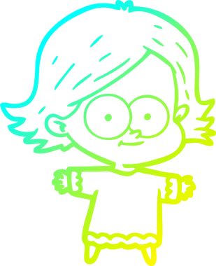 Bir insan tarafından çizilmiş mutlu çizgi film kızı çizimi.