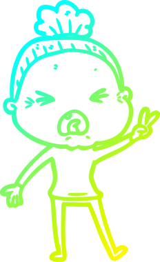 Bir insan tarafından çizilmiş kızgın yaşlı bir kadının soğuk çizgi çizimi.