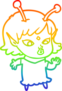 Gökkuşağı gradyan çizgisi bir insan tarafından çizilmiş güzel bir uzaylı kızın çizimi.