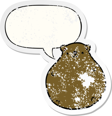 Konuşma baloncuğu olan çizgi film ayısı bir insan tarafından çizilmiş sıkıntılı eski bir çıkartma