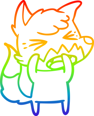 Bir insan tarafından çizilmiş kızgın bir tilkinin gökkuşağı gradyanı çizimi