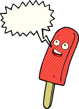 Bir insan tarafından çizilmiş serbest çizilmiş çizgi roman konuşma balonu buz lolipopu.