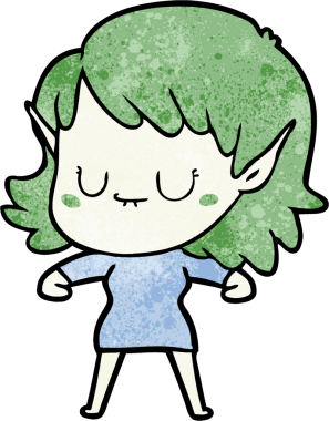 Bir insan tarafından çizilmiş mutlu elf kızı.