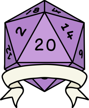 Retro Dövme Biçimi Doğal 20 kritik vuruş D20 zar bir insan tarafından çizildi