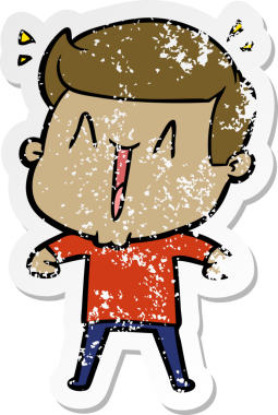 Bir insan tarafından çizilmiş heyecanlı bir karikatür çıkartması.