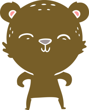 Bir insan tarafından çizilmiş mutlu düz renkli çizgi film ayısı.