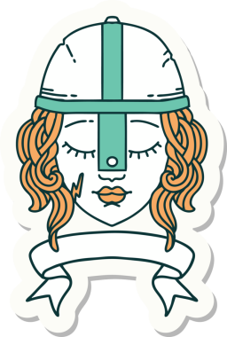 Bir insan tarafından çizilmiş parşömen pankartı olan bir insan savaşçı karakterinin çıkartması.