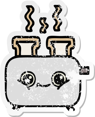 Bir insan tarafından çizilmiş bir ekmek kızartma makinesinin hüzünlü çıkartması.