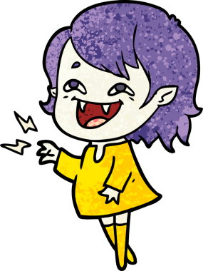 Bir insan tarafından çizilmiş gülen vampir kız çizgi filmi.