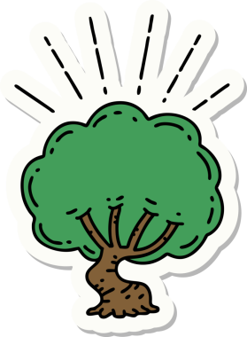 Bir insan tarafından çizilmiş dövme stili bir ağacın çıkartması.