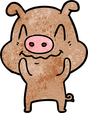 Bir insan tarafından çizilmiş sinirli çizgi film domuzu.