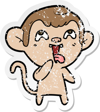 Bir insan tarafından çizilmiş çılgın bir çizgi maymunun sıkıntılı çıkartması.