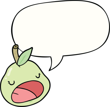 Bir insan tarafından çizilmiş konuşma balonlu şirin bir armut.