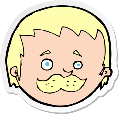 Bir insan tarafından çizilmiş bıyıklı bir karikatürcünün çıkartması.