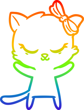 Gökkuşağı gradyan çizimi. Bir insan tarafından çizilmiş şirin bir çizgi film kedisi.