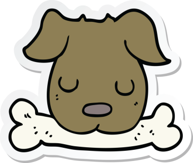 Bir insan tarafından çizilmiş kemikli çizgi film köpeğinin çıkartması.