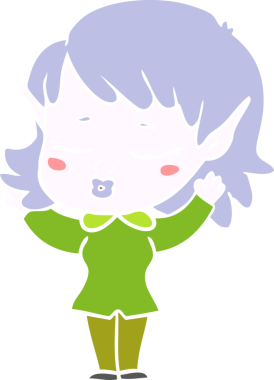 Bir insan tarafından çizilmiş düz renkli bir elf kızı.