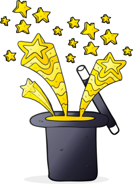 Bir insan tarafından çizilmiş serbest çizim çizgi film sihirbazının silindir şapkası