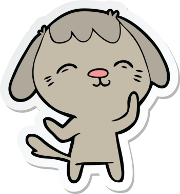 Bir insan tarafından çizilmiş mutlu bir köpeğin çıkartması.