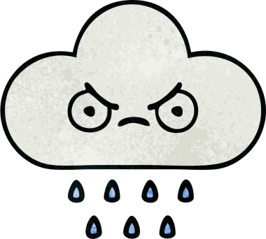 Bir insan tarafından çizilmiş yağmur bulutunun retro grunge desen karikatürü