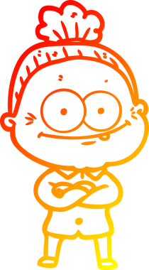 Bir insan tarafından çizilmiş mutlu, yaşlı bir kadının sıcak çizgi çizimi.