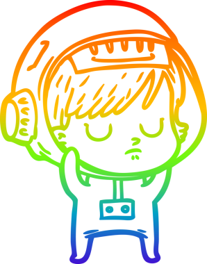 Gökkuşağı gradyan çizgi çizimi bir insan tarafından çizilmiş astronot bir kadın.