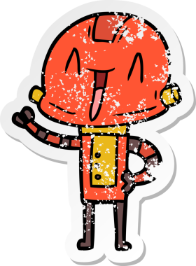 Bir insan tarafından çizilmiş karikatür robotunun sıkıntılı çıkartması.