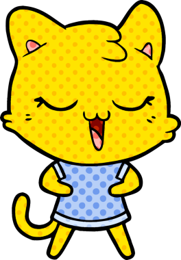 Bir insan tarafından çizilmiş mutlu çizgi film kedisi.