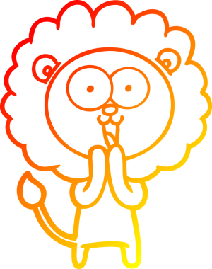 Bir insan tarafından çizilmiş mutlu çizgi film aslanının sıcak çizgi çizimi