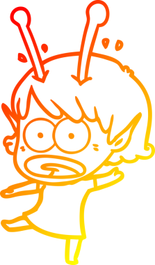 Bir çizgi film karakteri, bir insan tarafından çizilmiş bir uzaylı kız çizimi.