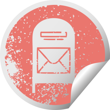 Bir insan tarafından çizilmiş bir posta kutusunun sıkıntılı dairesel soyma etiketi sembolü