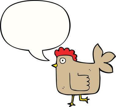 Bir insan tarafından çizilmiş konuşma balonlu çizgi film tavuğu