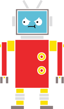 Bir insan tarafından çizilmiş düz renkli bir robot karikatürü