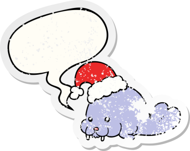 Bir insan tarafından çizilmiş sıkıntılı eski bir çıkartma, konuşma balonlu karikatür morsları.