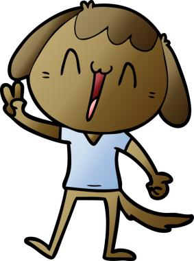 Bir insan tarafından çizilmiş gülen bir köpek.