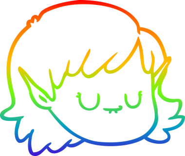 Gökkuşağı gradyan çizgi çizimi bir insan tarafından çizilmiş bir elf kızı