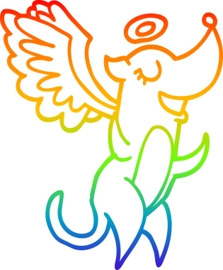 Gökkuşağı gradyan çizgisi bir insan tarafından çizilmiş çizgi melek köpek çizimi