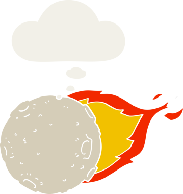 Düşünce baloncuğu olan karikatür meteoru bir insan tarafından çizilmiş.