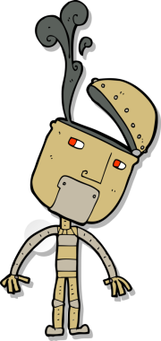 Bir insan tarafından çizilmiş açık kafalı çizgi film robotunun çıkartması.