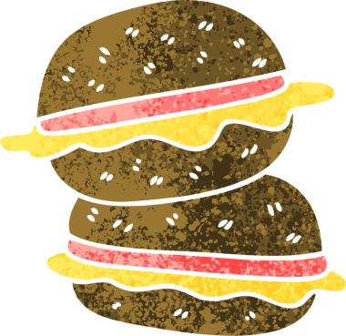 Bir insan tarafından çizilmiş retro illüstrasyon tarzı tuhaf bir çizgi film sandviçi.