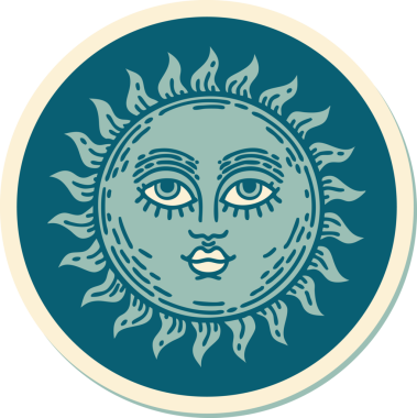 Bir insan tarafından çizilmiş geleneksel güneş stili dövme çıkartması.