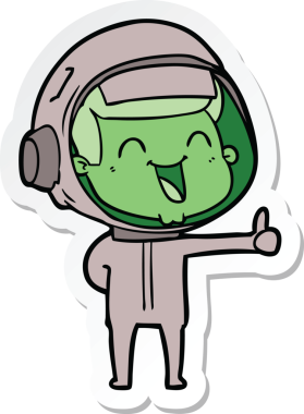Bir insan tarafından çizilmiş mutlu bir astronotun çıkartması.