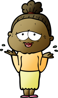 Bir insan tarafından çizilmiş mutlu yaşlı kadın çizgi filmi.