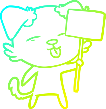 Bir insan tarafından çizilmiş tabela direğini tutan bir çizgi köpek çizimi.