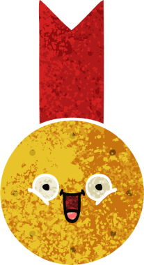 Bir insan tarafından çizilmiş altın madalyanın retro çizim tarzı karikatürü.