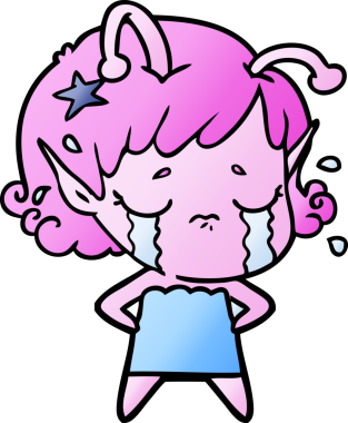 Bir insan tarafından çizilmiş ağlayan uzaylı kız çizgi filmi.