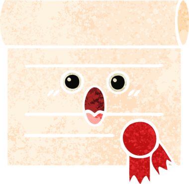 Bir insan tarafından çizilmiş bir sertifikanın retro illüstrasyon tarzı karikatürü