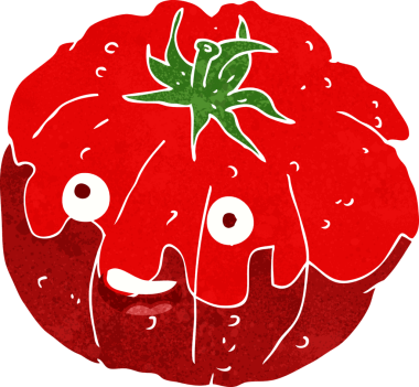 Bir insan tarafından çizilmiş mutlu domates.